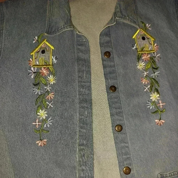 Vintage Hummingbird Denim The Blue Floral Embroidered Barn Chore Jacket - Picture 7 of 7